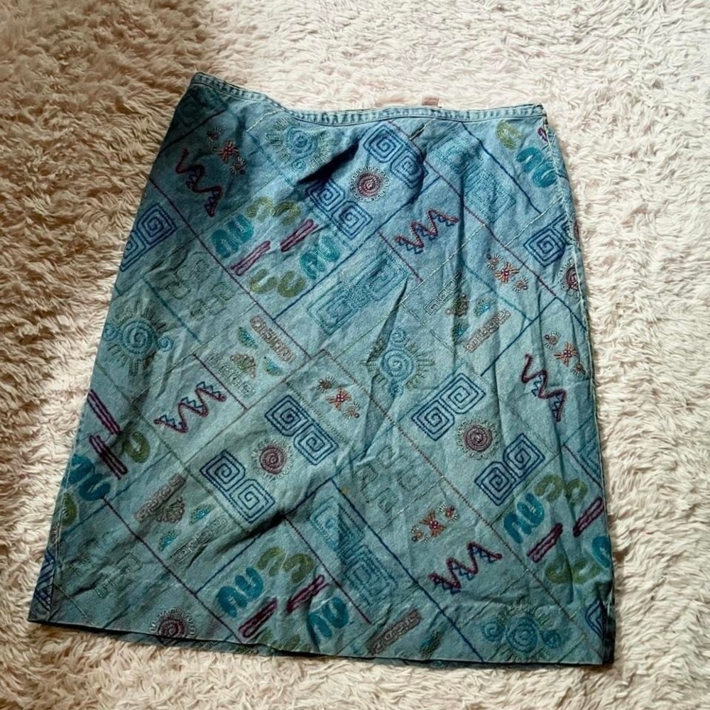 Embroidered Colorful Eclectic Kidcore‎ Teacher Denim Skirt Womens 22 PopArt
